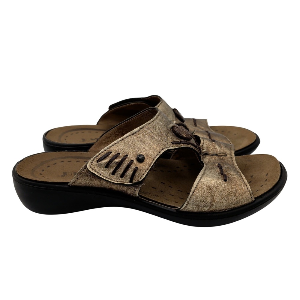 Romika Ibiza Bronze Gold Metallic Leather Slide Sandals Womens 38